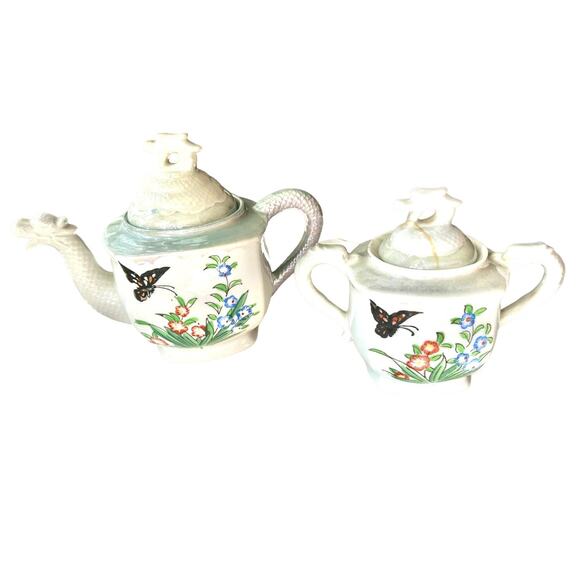 Beautiful Butterfly & Flower Japanese Tea Set - Picture 1 of 13